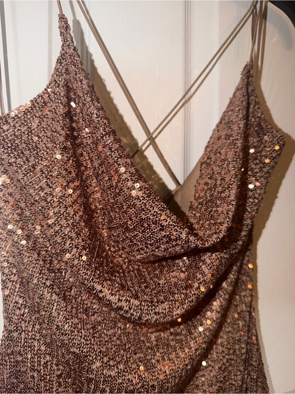 ✨ Windsor Brown Sequin Open Back College Party Cocktail Dress Medium 🤎 - Picture 3 of 11